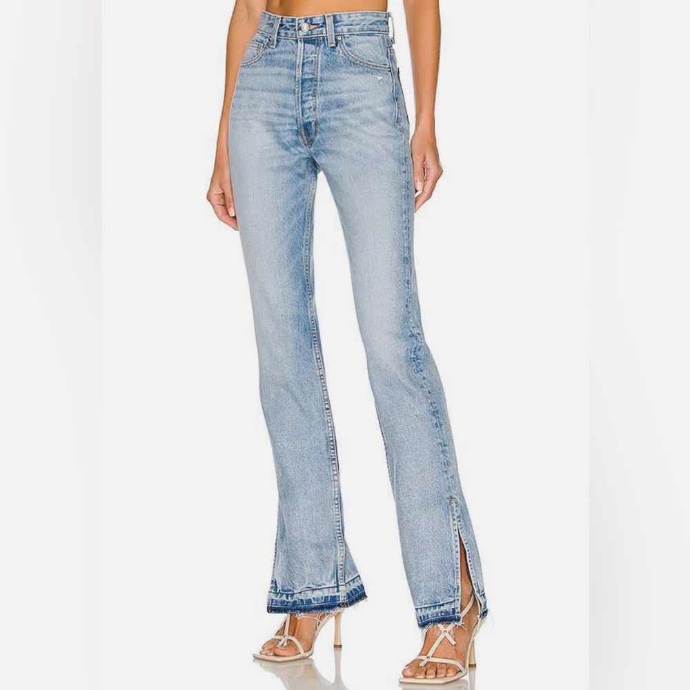 EB Denim Light Blue Straight-Leg Jeans with Front Slit Hem
